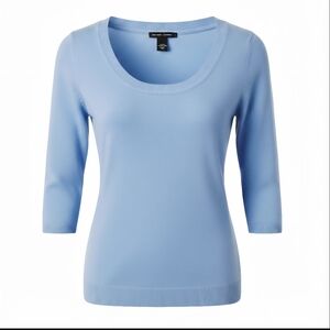 NY&C Soft Aqua Blue Knit Sweater Fitted Scoop Neck Long 3/4 Sleeves Small